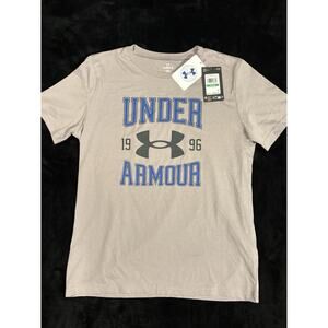 Under Armour T-Shirt Boys LARGE Youth Vintage Logo Tetra Gray Short Sleeve NEW